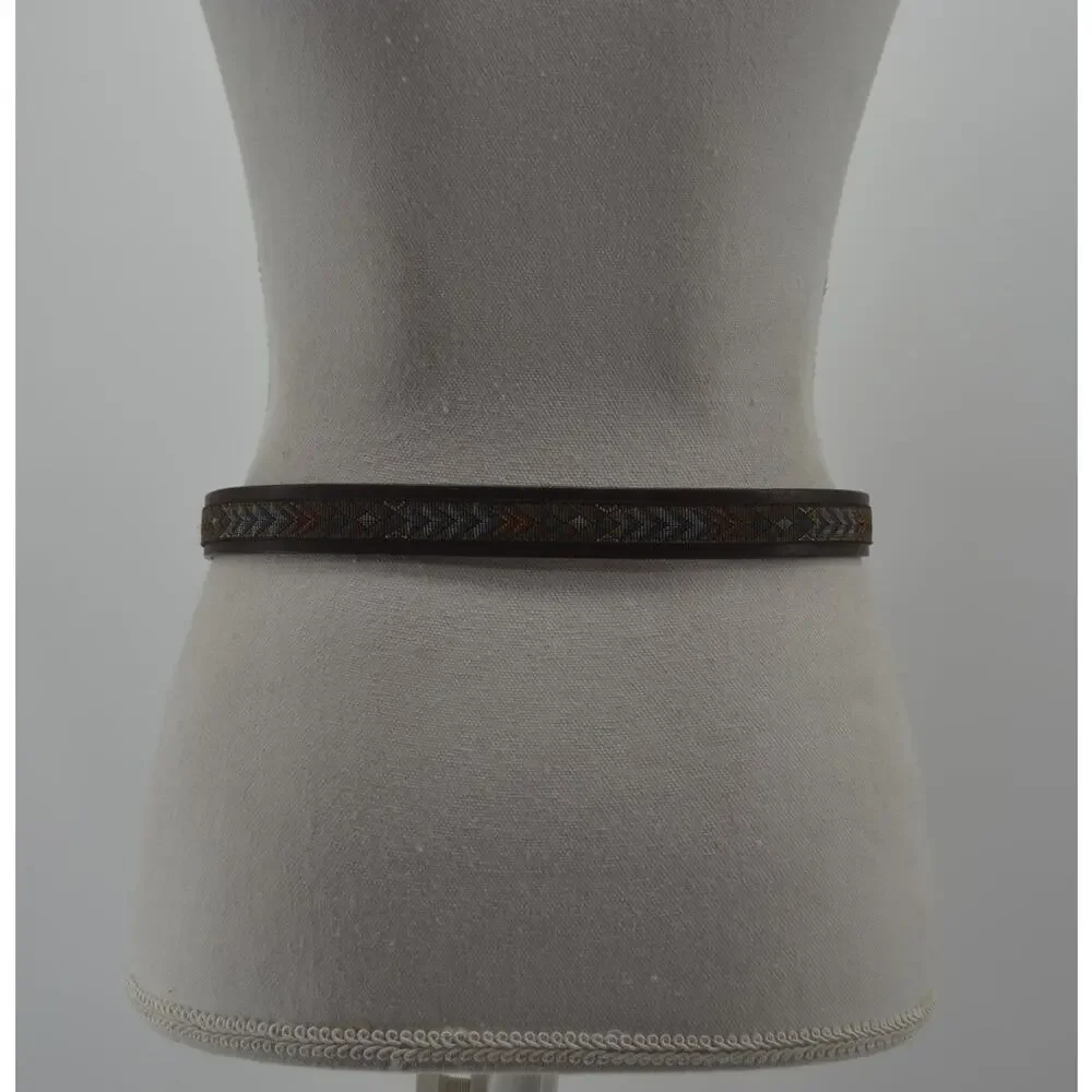 Women's Brown Leather Belt Textile Multicolored Accent Large